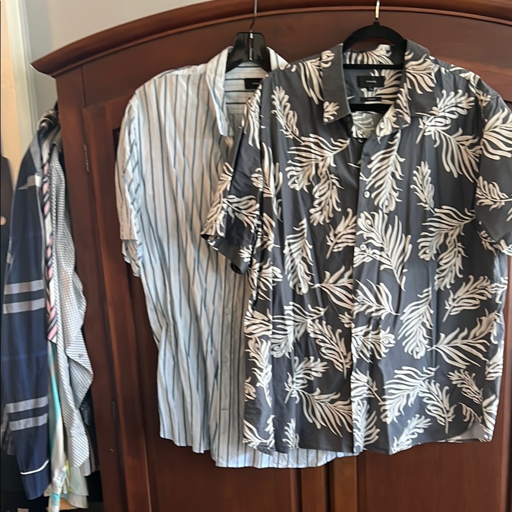 Men's Black and White Leaf Print Shirt and blue striped shirt for free .